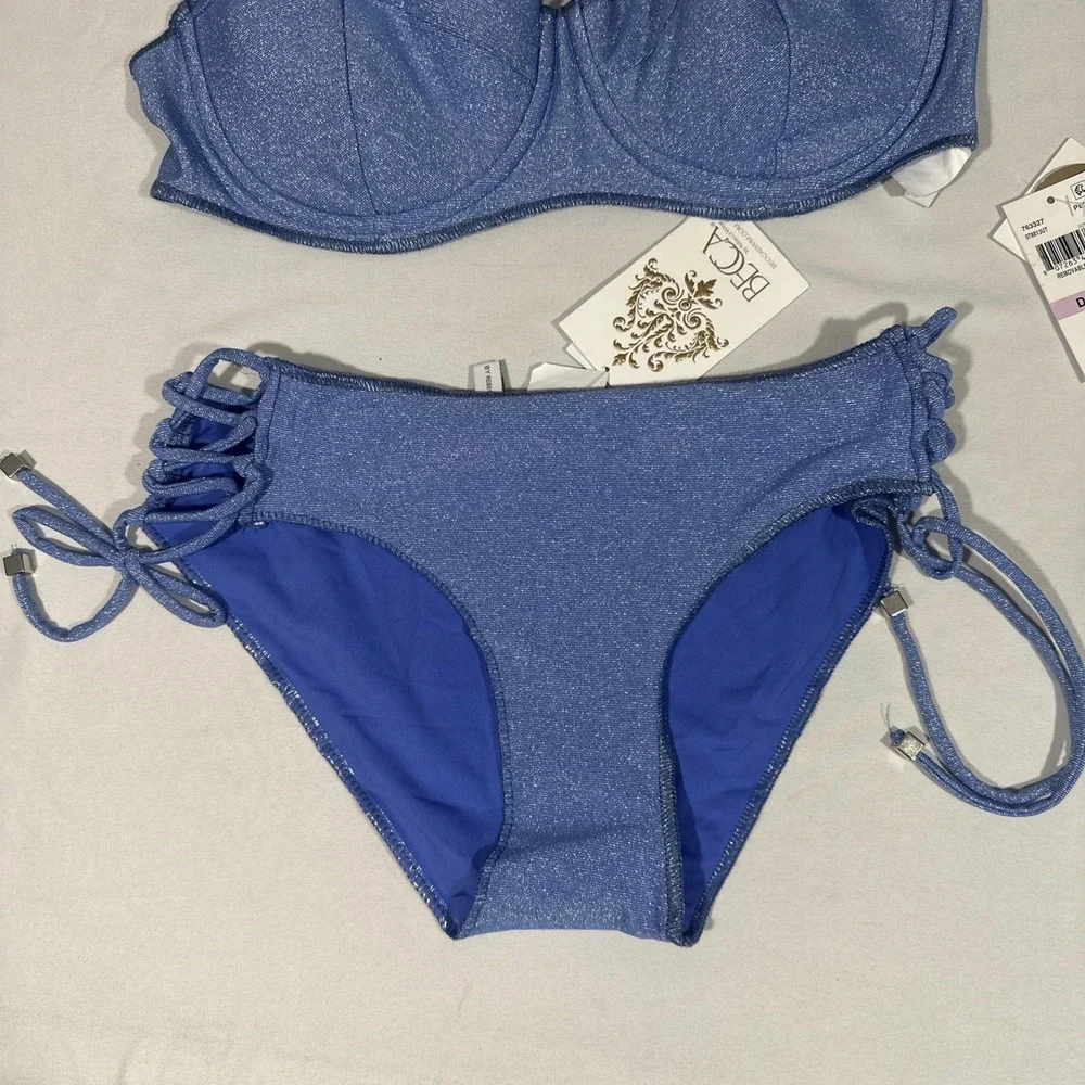 NWT BECCA [ 2PC ] Shimmer Bikini‎ Top ( D Cup) + Side Tie Bottom ( Small ) 7131